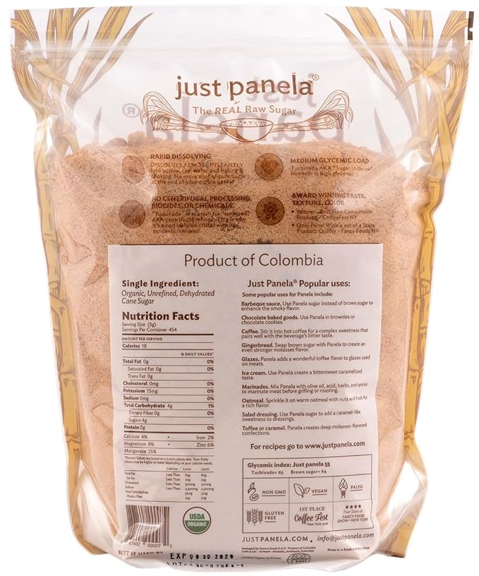 Just Panela Organic Unrefined Cane Sugar 5 Pound Pack of 1 | 100% Unprocessed, Raw Sugar | Panela Great for Baking, Cooking & Sweetening | Healthier Alternative to Regular Refined Sugar