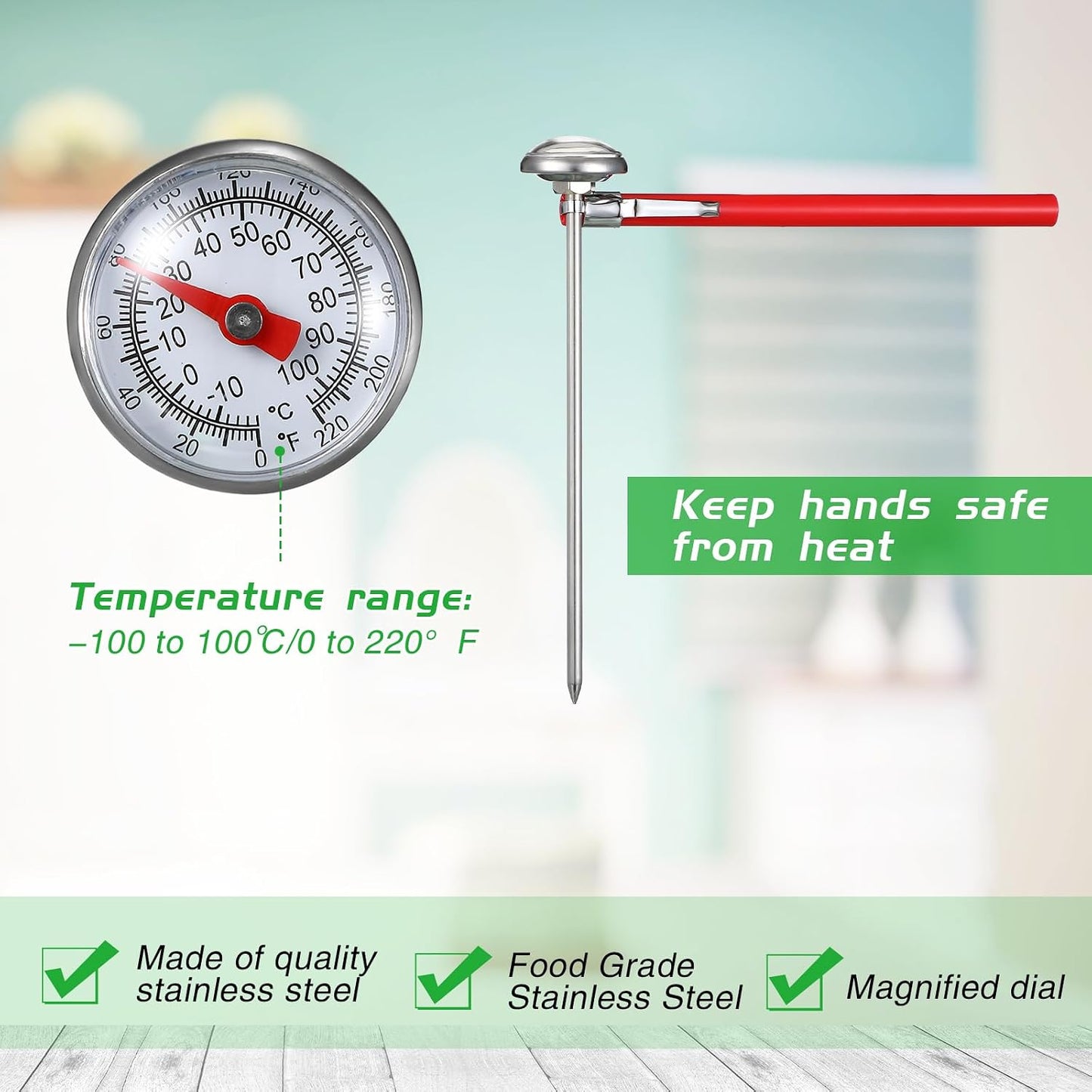 Xuhal 1 Pcs Stainless Steel Kitchen Dial Thermometer 5",Red