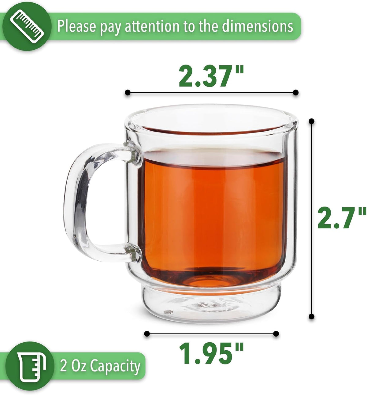 BTaT- Double Walled Stackable Espresso Cups, 2 oz, Set of 6, Clear Demitasse Coffee Mugs, Double Wall Insulated Espresso Cups, Coffee Mugs for Tea, Lattes
