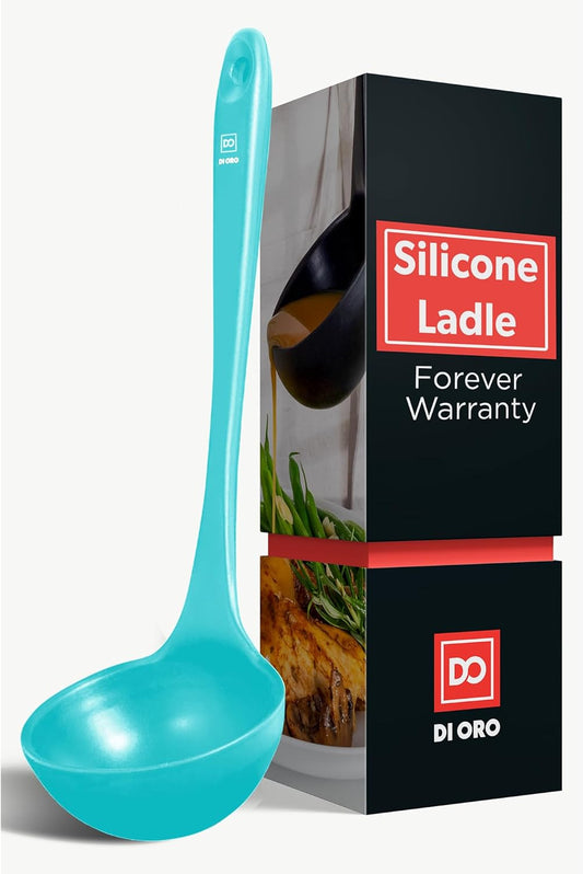 DI ORO Silicone Ladle - Heat-Resistant Large Kitchen Soup Spoon for Cooking & Serving - Nonstick Cookware Safe With Wide
