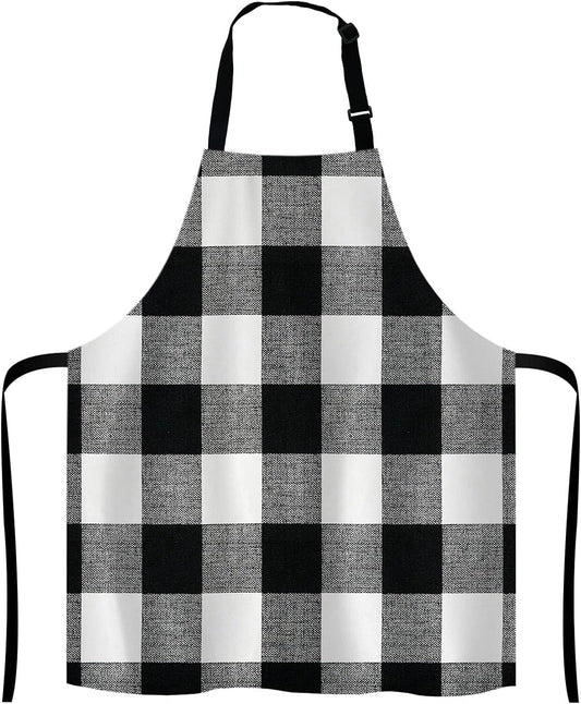 Black and White Buffalo Plaids Bib Apron with Adjustable Neck for Men Women,Suitable for Home Kitchen Cooking Waitress Chef