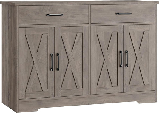 HOSTACK Buffet Cabinet with Storage, 47.2" Kitchen Sideboard Buffet with Drawers, Modern Farmhouse Coffee Bar Station with