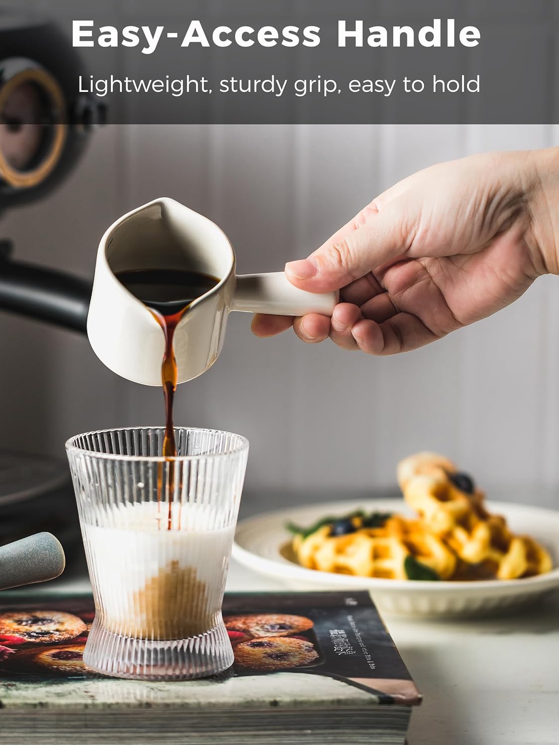 Ceramic Espresso Cup, Espresso Measuring Cup Espresso Shot Cups 3 OZ | Espresso Cups with Handle, Dual Spouts, Espresso Shot Glass with Dual OZ ML Scale, Espresso Accessories, White