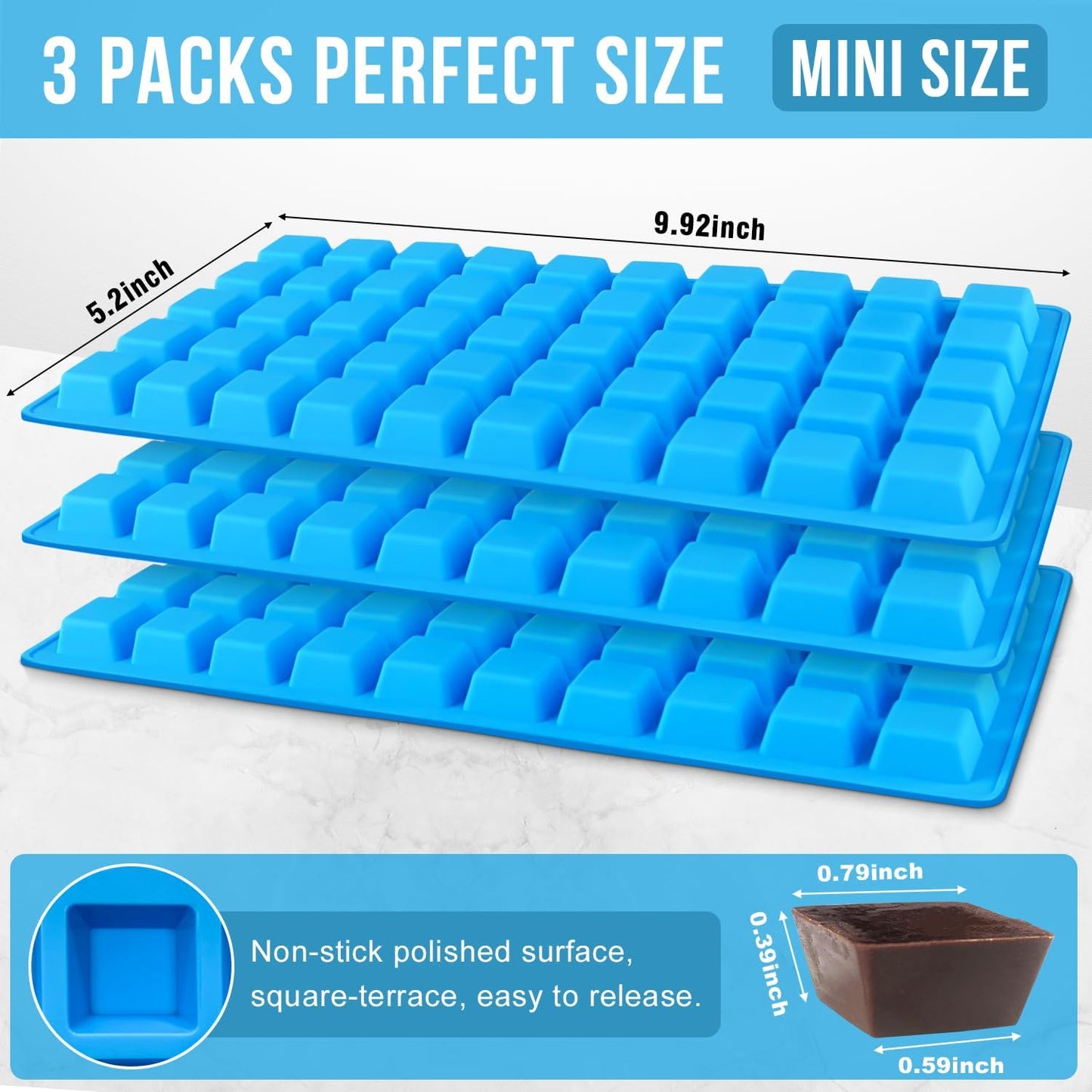 Mini Square-Terrace Silicone Chocolate Molds 50 Cavities - Walfos Non Stick Silicone Candy Molds, Silicone Molds for Chocolate, Candy, Gummy, Jelly, Ice Cubes, Food Grade &amp; Dishwasher Safe, 2 Packs