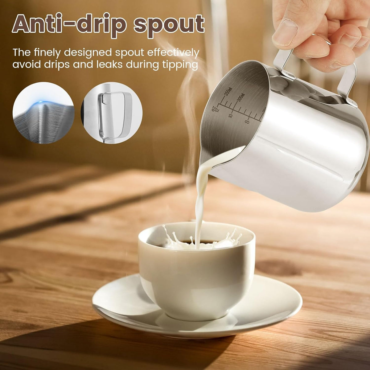 4PCS Milk Frothing Pitcher, 12oz/350ml Stainless Steel Milk Frother Cup, Espresso Coffee Jug for Latte Art Cappuccino, Barista Milk Cup with Decorating Pen for Home Barista and Coffee Bar