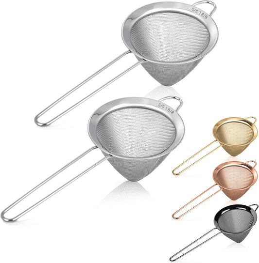 2 Pack Stainless Steel 18/8 Small Food Strainer, Fine Mesh Sieve with Long Handle, Cocktail Strainer For Cocktails, Tea