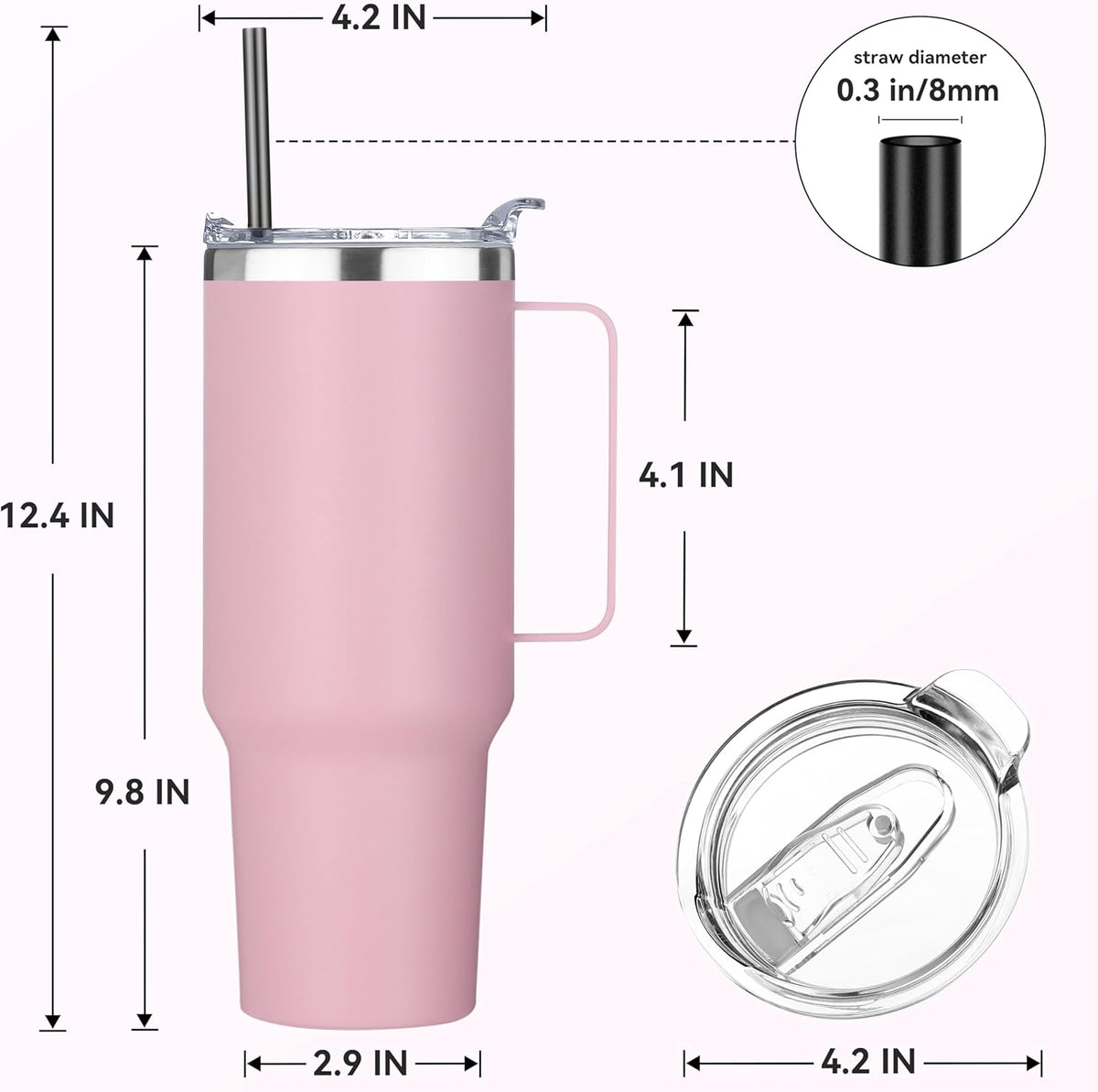 HASLE OUTFITTERS 40 oz Stainless Steel Tumbler with Handle, Vacuum Insulated Tumblers Bulk, Reusable Double Wall Travel Coffee Mug, Durable Powder Coated Water Bottle(Pink, 8)