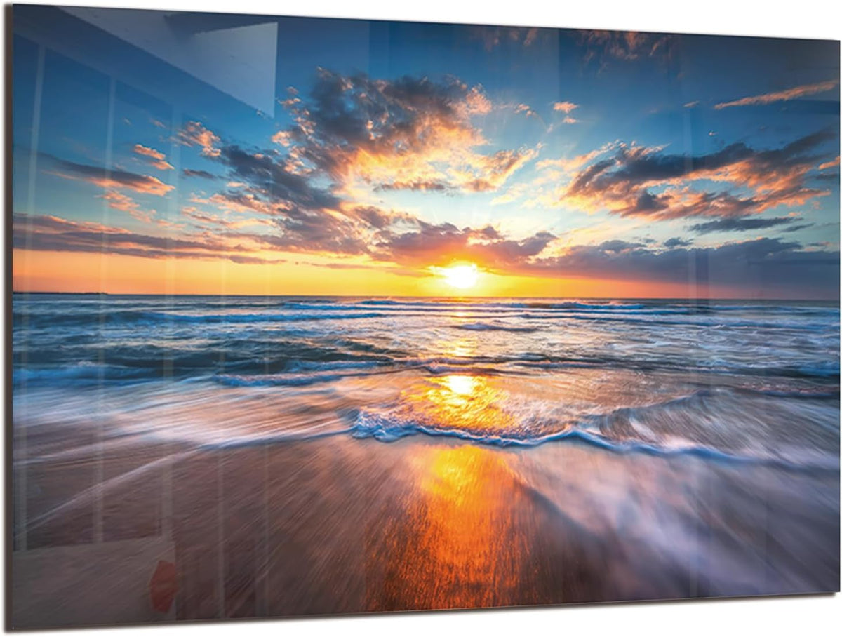 DAIFURONGE Tempered Glass Backsplash for Kitchen,Sea Beach Design,30"x20" | Behind Stove Back Splash Panel Protector, Easy to Clean, Kitchen Wall Decorative