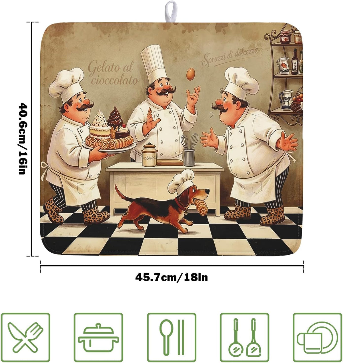 Fat Chef Dish Drying Mats for Kitchen Counter 16x18 Inch Buffalo Plaid Cooking Utensils Absorbent Dishes Drainer Mat Reversible Microfiber Quick Dry Rack Pad Chef Kitchen Drying Mat for Countertop