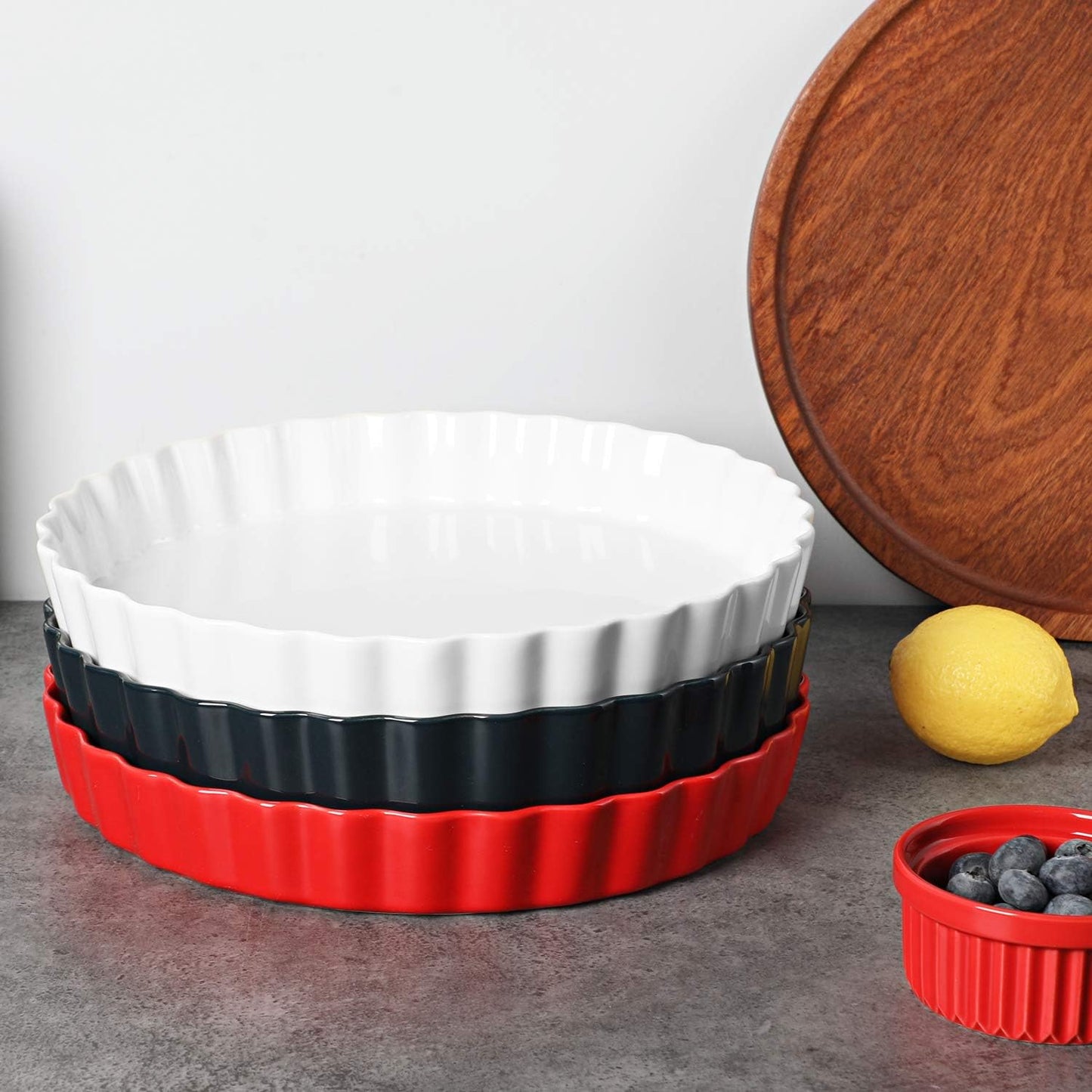 ONTUBE Ceramic Pie Pans 11 Inches, Quiche Pans (White, 11" x 1 Pieces)