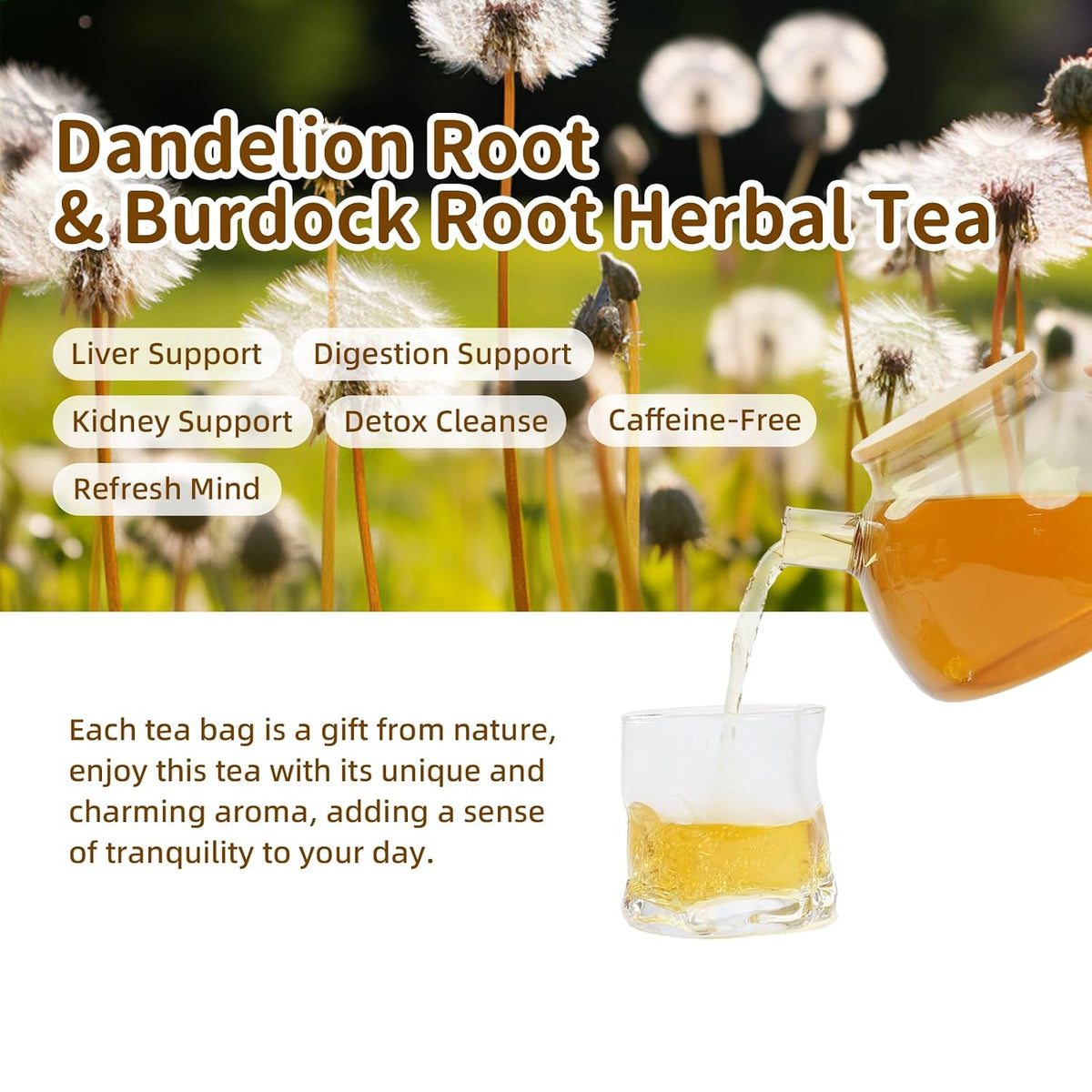HANFANGLING Roasted Dandelion Burdock Root Herbal Tea-Detoxifying,Supports Gentle Liver/Kidney/Intestinal Caffeine-Free Coffee Alternative Detoxification,20 Count,(5.64oz 160g)