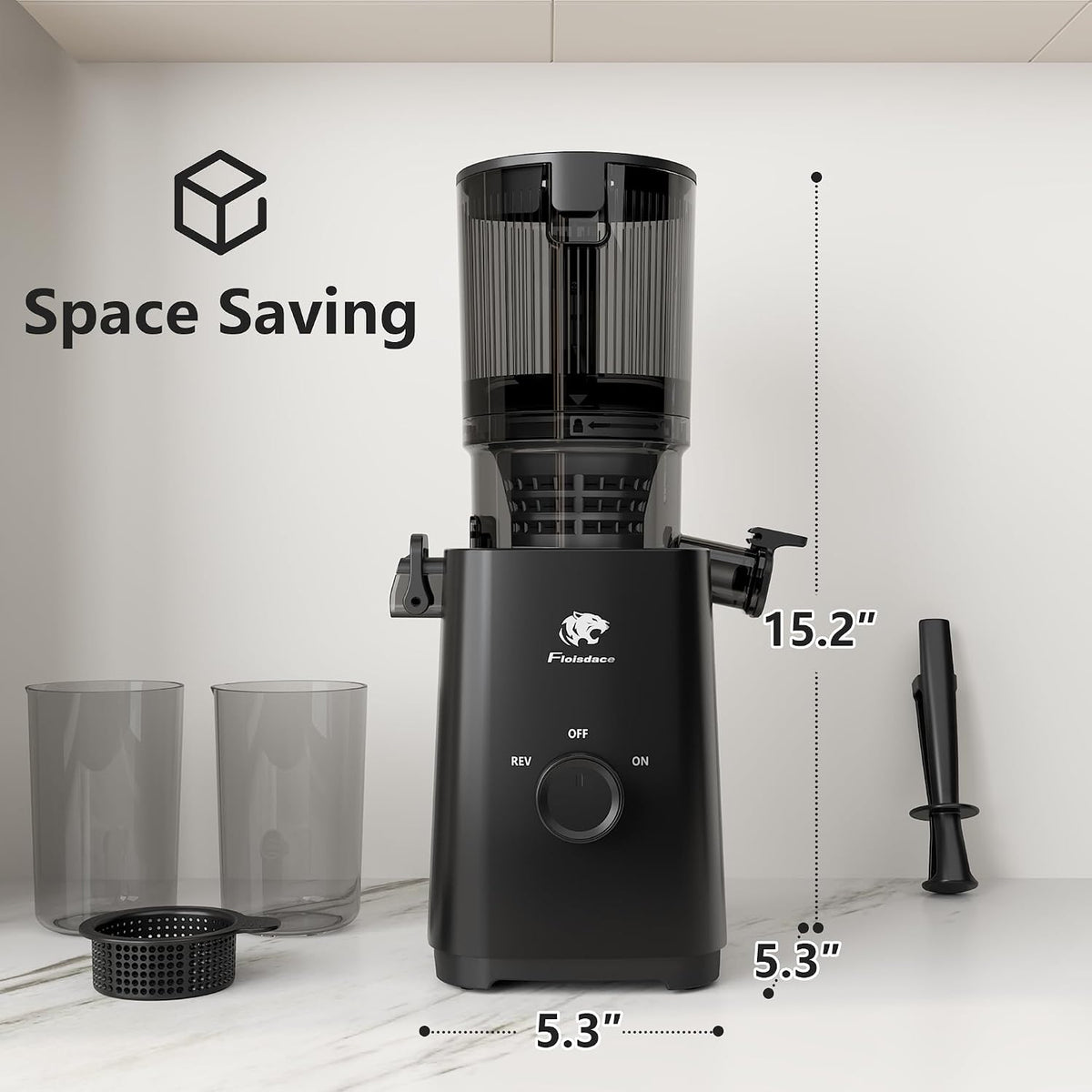 Cold Press Juicer, Masticating Slow Juicers, 6.5" Extra Large Feed Chute Juicers Machines, 350W Juicer Machines with High Juice Yield for Whole Vegetables & Fruits, BPA Free, Black, Easy to Clean