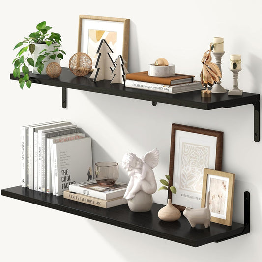 Fun Memories Deep Floating Shelves, 36W x 8D Floating Shelves Set of 2, Wall Mounted Shelf with Metal Brackets, Rustic Wood