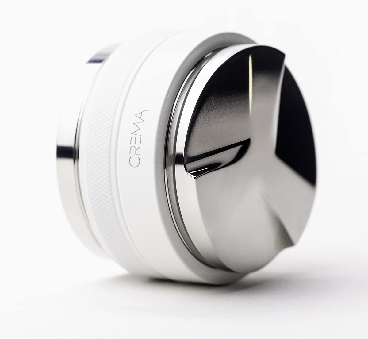 CREMA Coffee Products 58.5mm Hand Tamper &amp; Distributor | Compatible with any 58mm | Double-Sided, Adjustable Depth Tool | Made with Durable 304 Stainless Steel | White