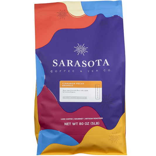Sarasota Coffee Ground Cinnamon Pecan Brownie | Medium Roast Gourmet Flavored Coffee Grounds | Low Acid, Mold Free,