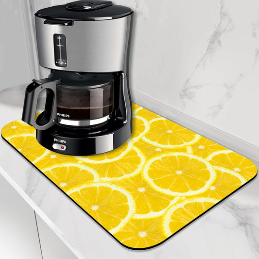 Fresh Yellow Lemon Slice Dish Drying Mat,12"X19" Absorbent Fast Dish Drying Mat for Kitchen Counter Pot and Pan, Kitchen