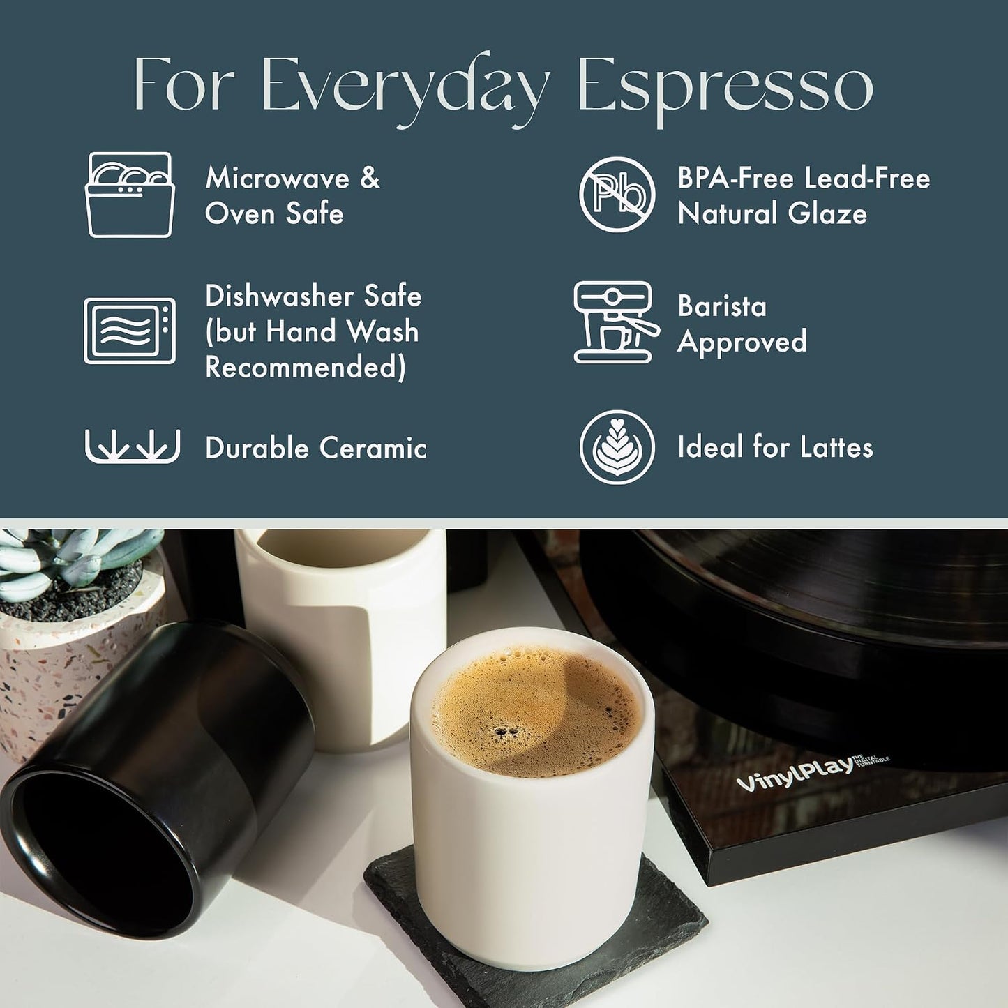 Folk Ceramics Dylan Cappuccino Cups, Fog Grey, Set of 2, 8oz | Double Walled Ceramic, Compact &amp; Heat Insulated, For Cappuccino, Tea, Coffee &amp; Latte