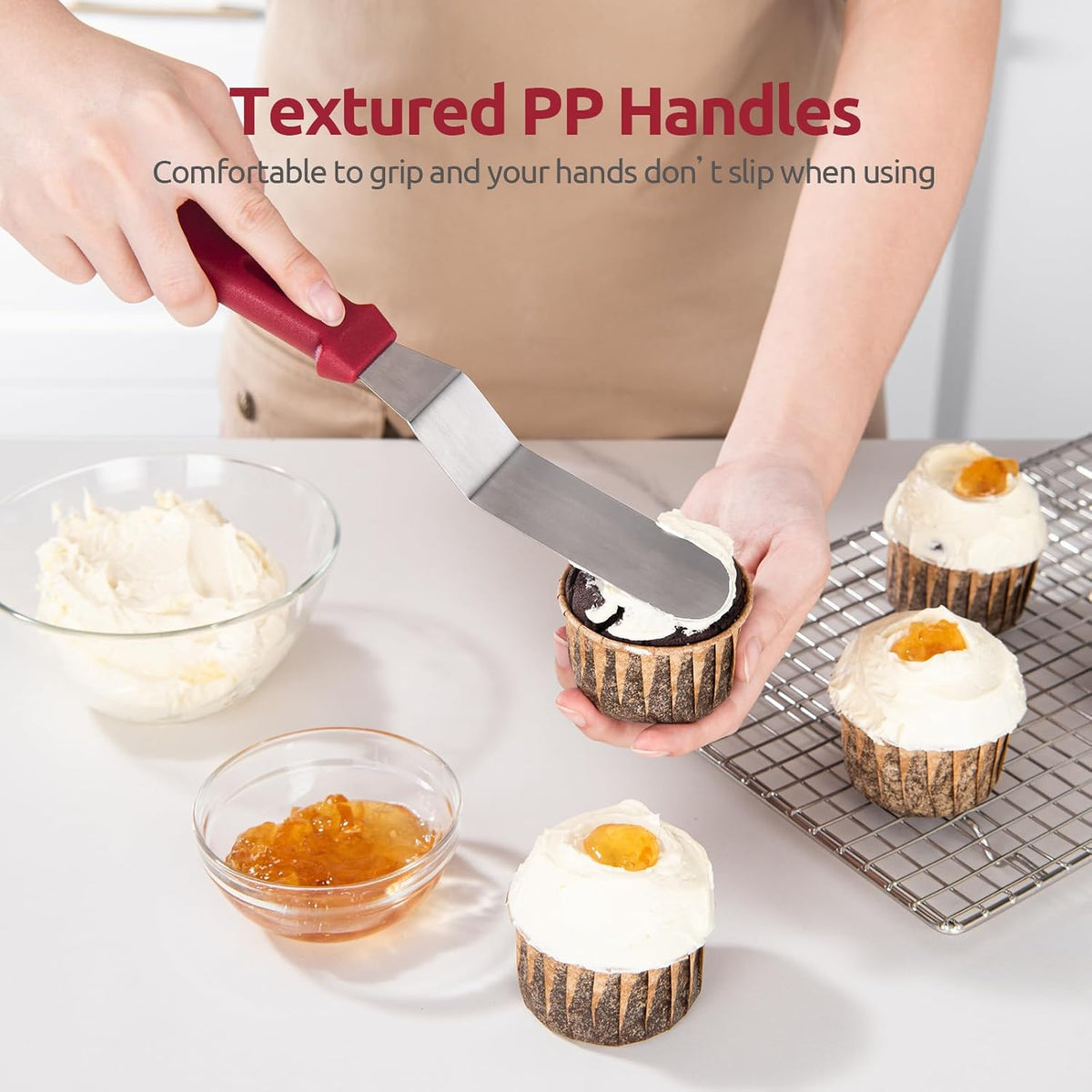 U-Taste Offset Icing Spatula Set, Cake Frosting Spreader, 6/8/10in, Red | Stainless Steel Blade with PP Plastic Handle, Metal Baking Spatula for Cake Decorating, Angled Frosting Knife Baking Supplies