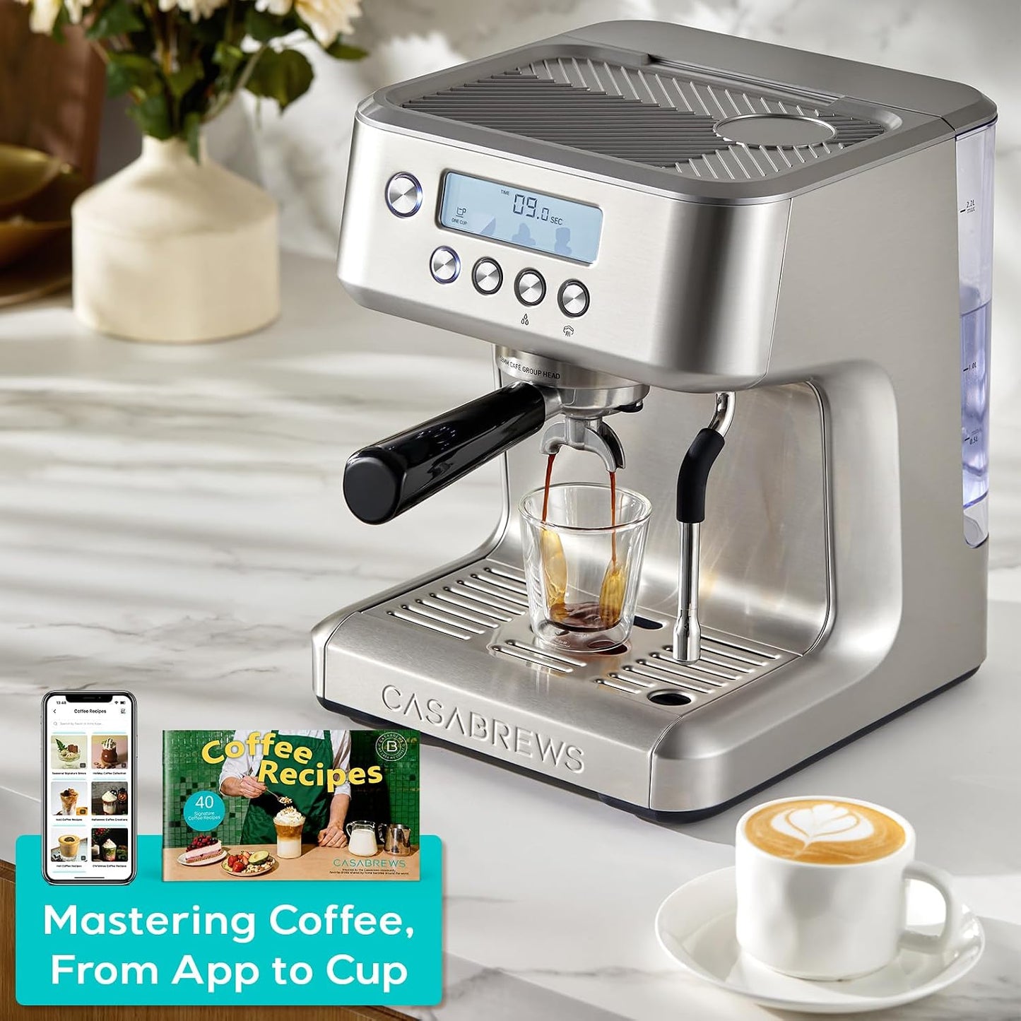 CASABREWS Ultra Espresso Machine, Barista Espresso Maker with Steam Wand | LCD Display, Custom Brew Temp, Latte &amp; Cappuccino Machine, 20-Bar Italian Pump, Powerful Steam Wand, 73oz Removable Tank