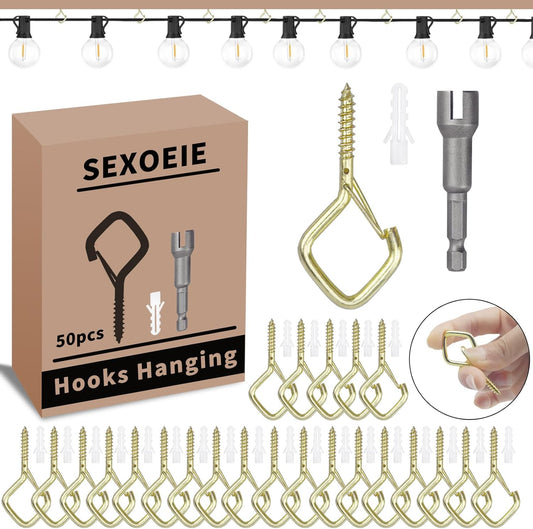 50 PCS Gold Eye Screw Hooks for Hanging Heavy Duty with Safety Buckle.Metal Ceiling Hooks for Hanging Plants Cup Wind Chime
