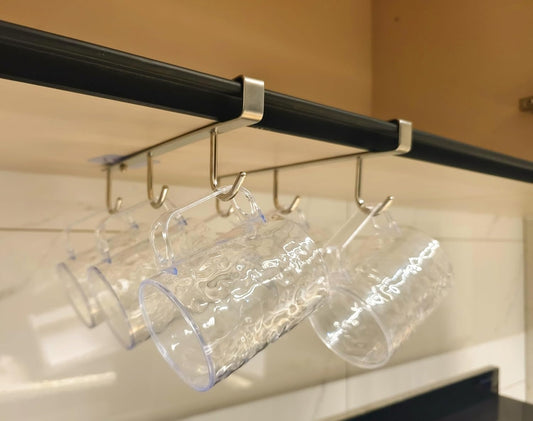 Mug Hooks Under Cabinet , 304 Stainless Steel Cup Hooks for Hanging Under Shelf, Mug Organizer Rack with 6 Hooks for