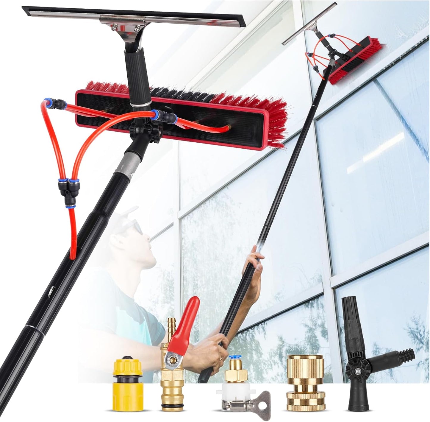 40ft Water Fed Pole Kit, Rotatable Solar Panel Cleaning Brush & Squeegee, 2 Dusting Brushes, Extenda