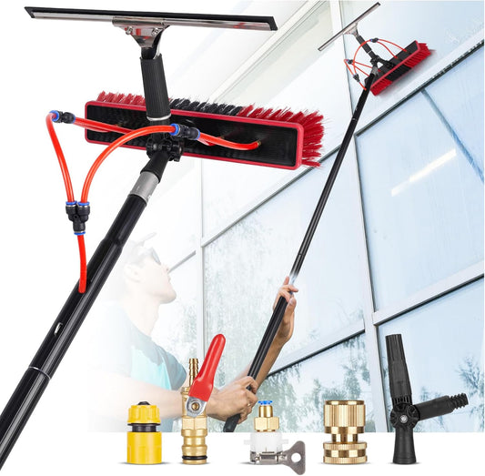 16.5ft Water Fed Pole Kit, Rotatable Solar Panel Cleaning Brush & Squeegee, 2 Dusting Brush, Extendable Black Lightweight
