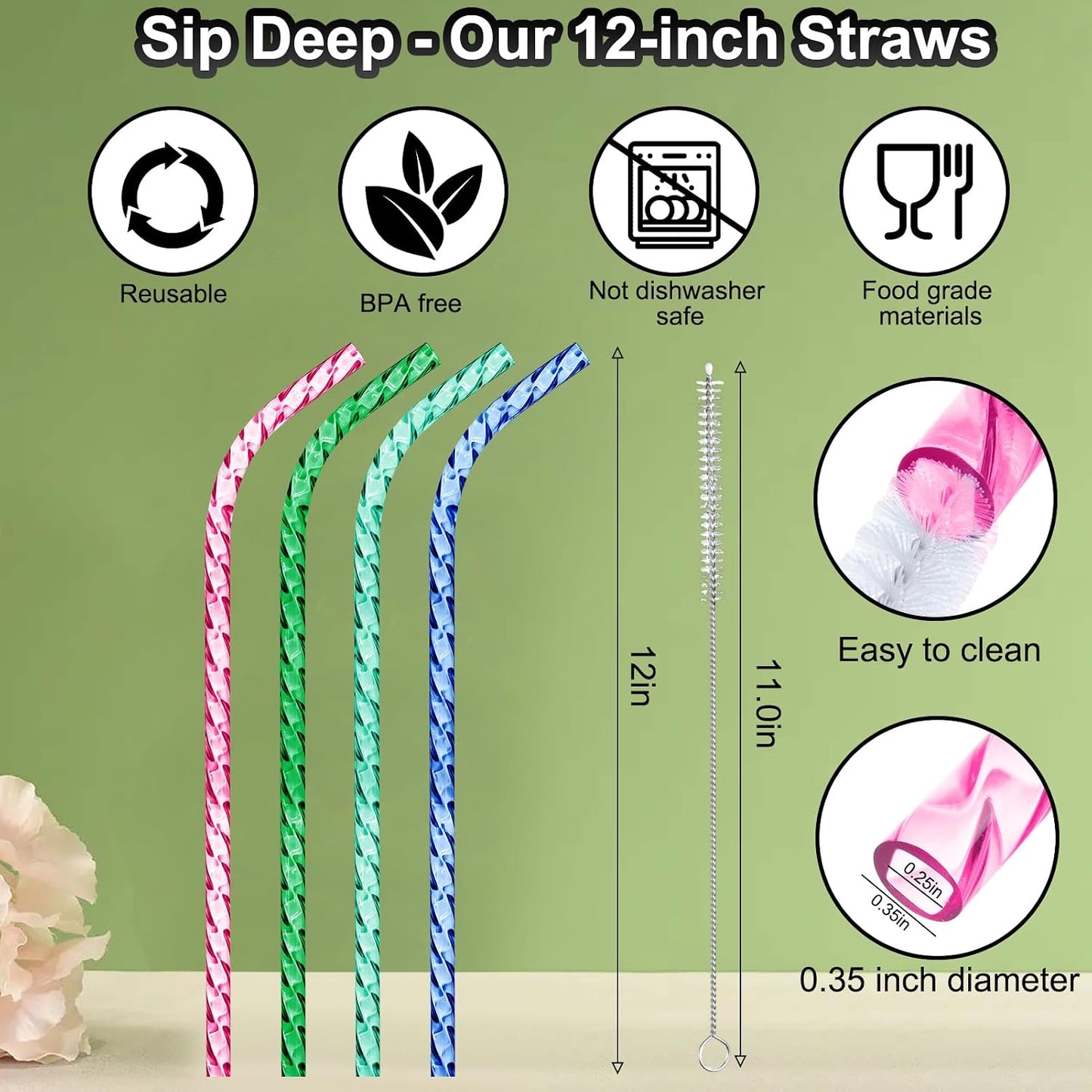 Reusable Straws for Stanley Cup Replacement,12 Inch Plastic Long Straw for 40 30 oz Tumbler,Colorful Hard Drinking Straws for Stanley,10mm Large Wide Water Bottle Straw for Stanley Cup Accessories