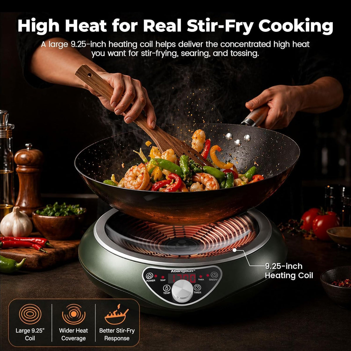 Induction Wok Cooktop Induction Burner 1700W/85V~120V Electric Wok Curved Surface Electronic Cooker Concave Stoves