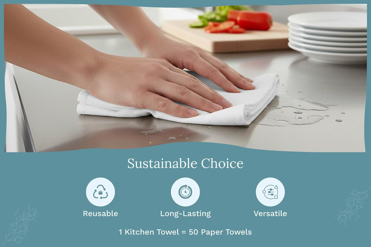 Organic Cotton White Dish Towels - 10 Pack Quick Drying White Kitchen Towels - Lint-Free Organic Cotton Dish Cloths - Extra Large Highly Absorbent Blank Tea Towels - 27"x27"