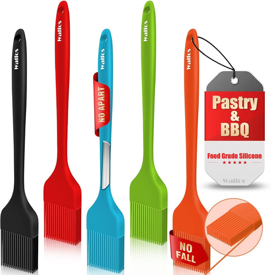 Walfos Silicone Pastry Brush, 600℉ Heat Resistasnt Basting Oil Butter Sauce Brush for Baking,BBQ Grill,Kitchen Cooking,BPA Free and Dishwasher Safe (5 Pcs)