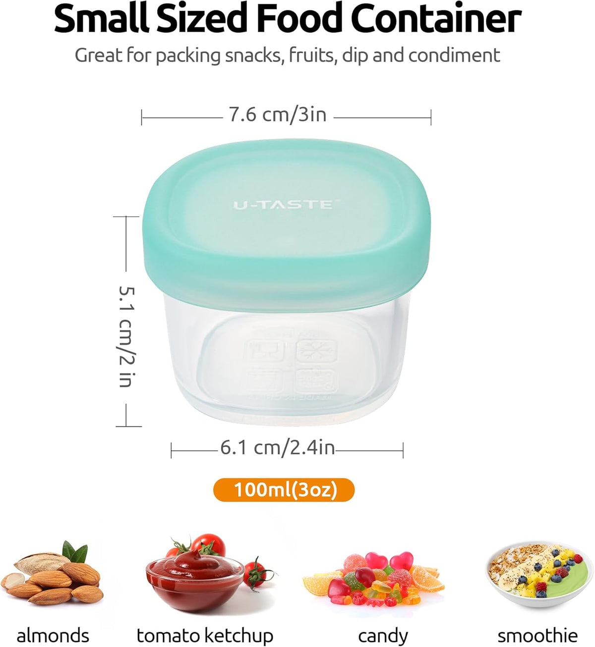 U-Taste Silicone Container with Lids, Small Mini Food Storage, 3oz * 2
