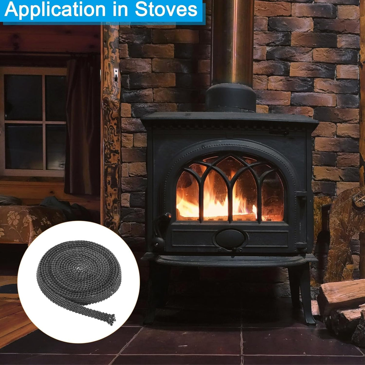 PATIKIL Wood Stove Gasket, 2Pcs 9/16" x 1/8" x 118" Flat Graphite Fiberglass High-Temperature Resistance Seal Rope for Stoves Fireplace Door, Black