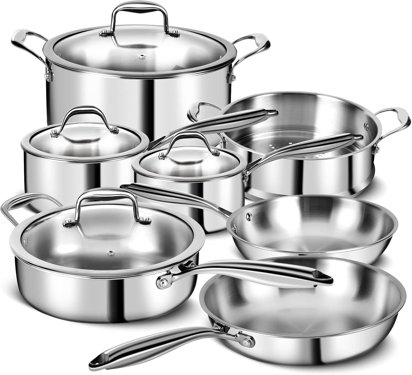 3 Ply Stainless Steel 11-Piece Cookware Set with Lids, Pots and Pans Kitchen Set, Non-Toxic, Induction, Oven, Dishwasher