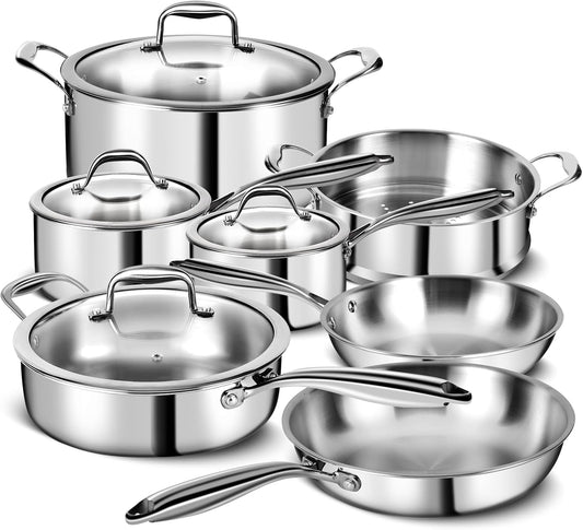 3 Ply Stainless Steel 11-Piece Cookware Set with Lids, Pots and Pans Kitchen Set, Non-Toxic, Induction, Oven, Dishwasher