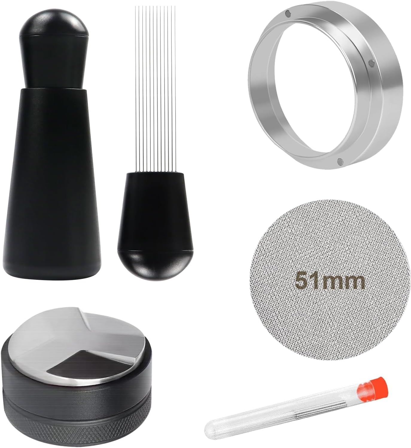51mm Espresso Accessories,Wdt Tool espresso,Dosing Funnel And Coffee Puck Screen,Coffee Distributor,