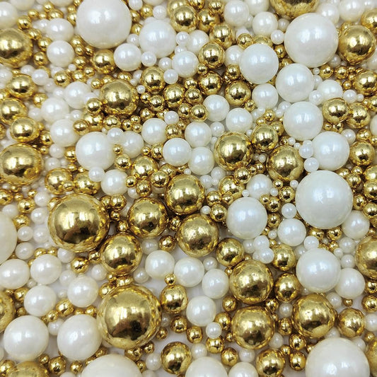 Edible White Gold Sugar Pearls Candy Sprinkles 120G/ 4.23Ounce Baking Cake Sprinkles Cupcake and Cake Topper Cookie