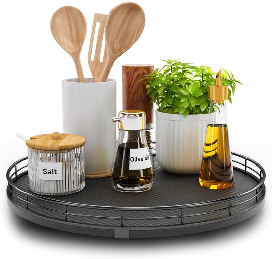 13" Lazy Susan Turntable Organizer for Table Top, Round Wooden Lazy Susan for Cabinet Kitchen Decor Centerpieces Coffee