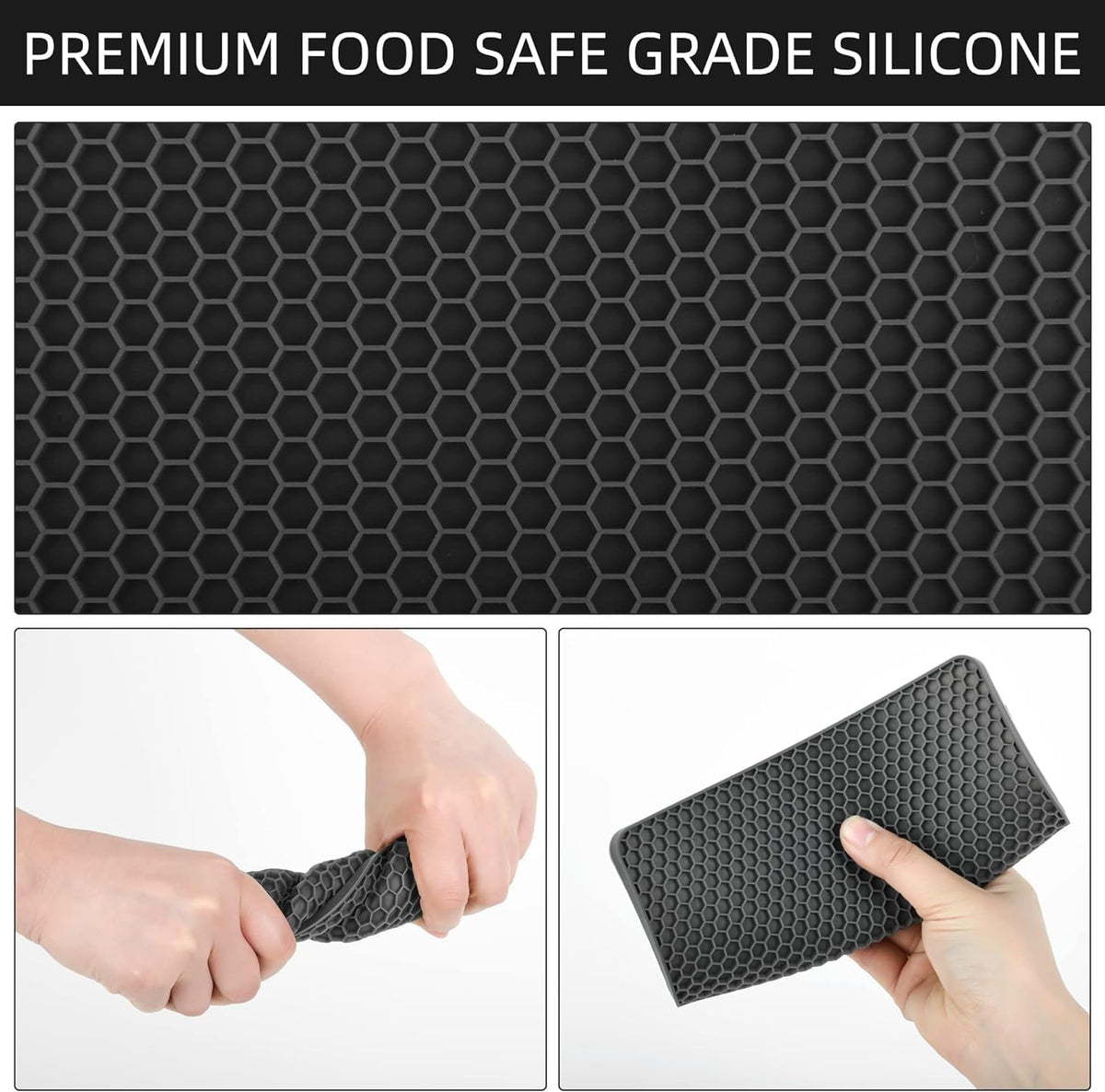 Silicone Trivets Mats, Silicone Hot Pads for Pot Holder, Square Trivets for Hot Dishes, Pots and Pans, Multipurpose Hot Pads for Kitchen Counter, Non Slip Heat Resistant Mats Set 4 Black