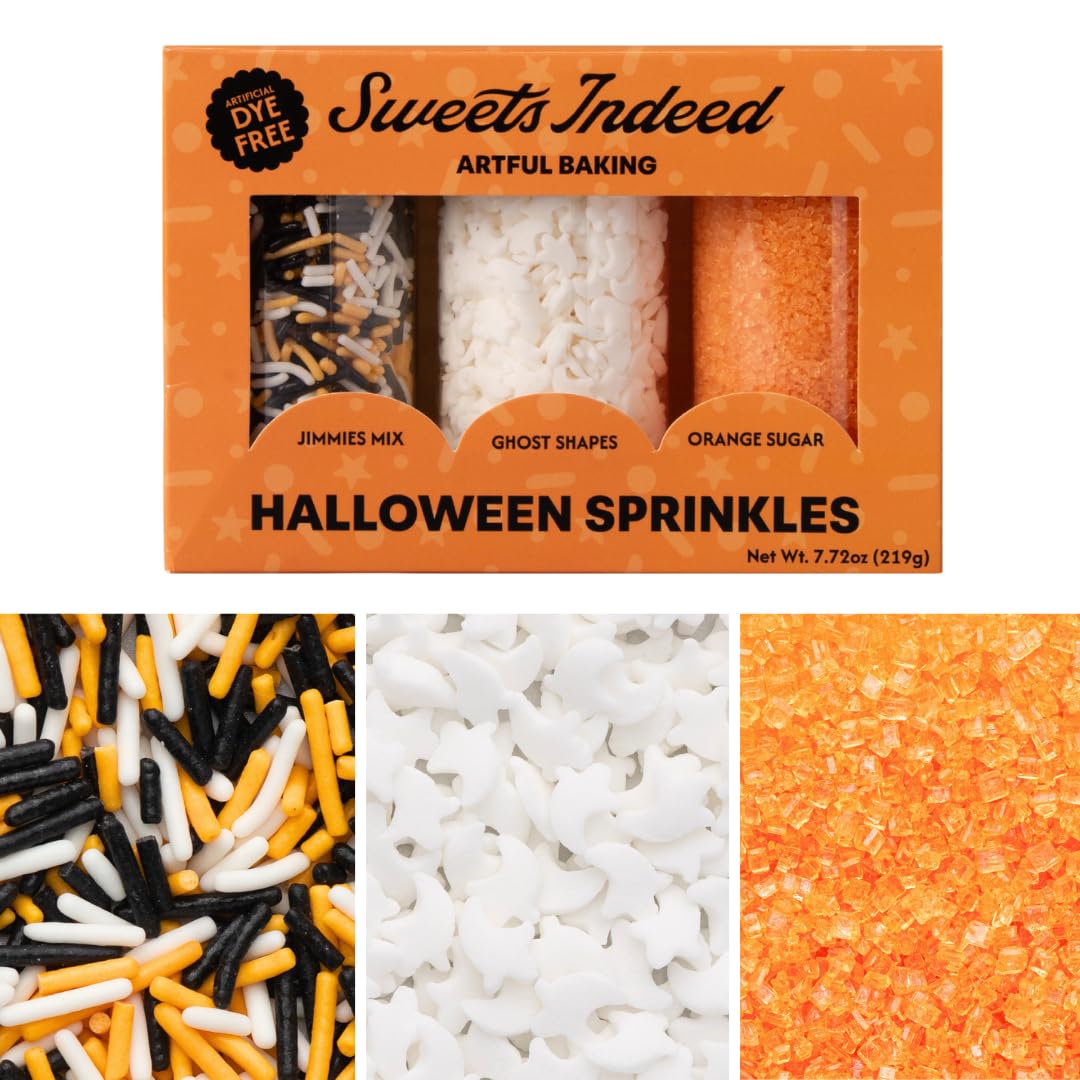 Sweets Indeed Dye Free Halloween Sprinkles 3 Pack, Jimmies, Sugar, 7.72 oz