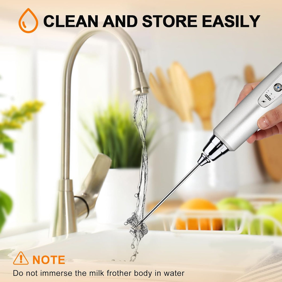 YUSWKO Handheld Milk Frother Wand for Coffee, Rechargeable Electric Whisk