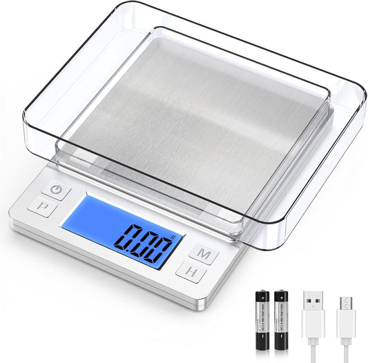 BOMATA 0.01g Small Digital Gram Scale, USB Rechargeable, Upgraded 1kg Jewelry Scale with Larger Display and Hold Function,