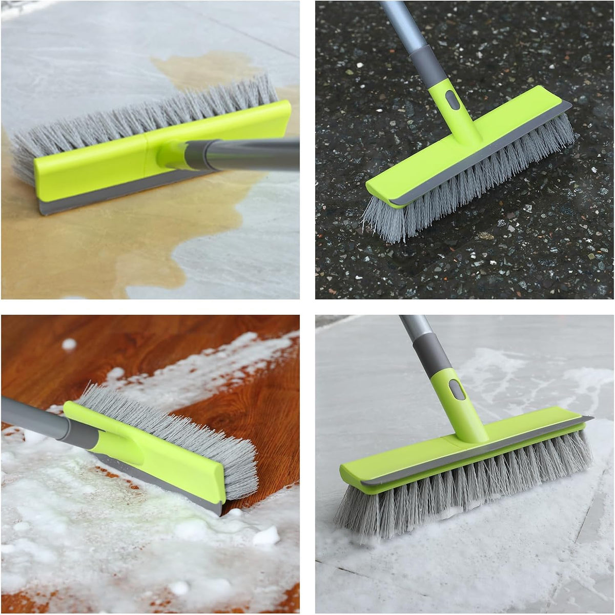 Floor Scrub Brush with 57" Long Handle, 2 in 1 Scrape and Deck Brush Floor Scrubber for Cleaning Smooth Concrete, Carpet, Patio, Kitchen Wall and Tile