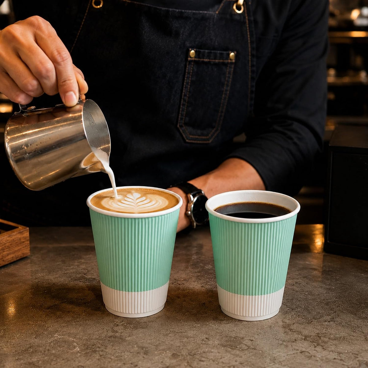 Restaurantware Ripple Wall Coffee Cups 500 Count 12 Ounce Insulated Light Green Paper Cups, Rolled Rim Spill-Resistant Disposable Paper Non-Slip for Coffee, Beverages