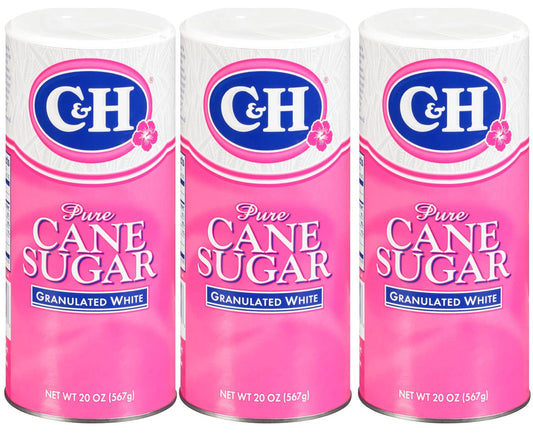 C&amp;H® Premium Pure Cane Granulated Sugar, 20 oz Canister, 3 Pack | Granular Crystals, Easy Pour Spout, Resealable Storage, Ideal for Baking Cooking Beverages, Controlled Dispensing, Pantry Use