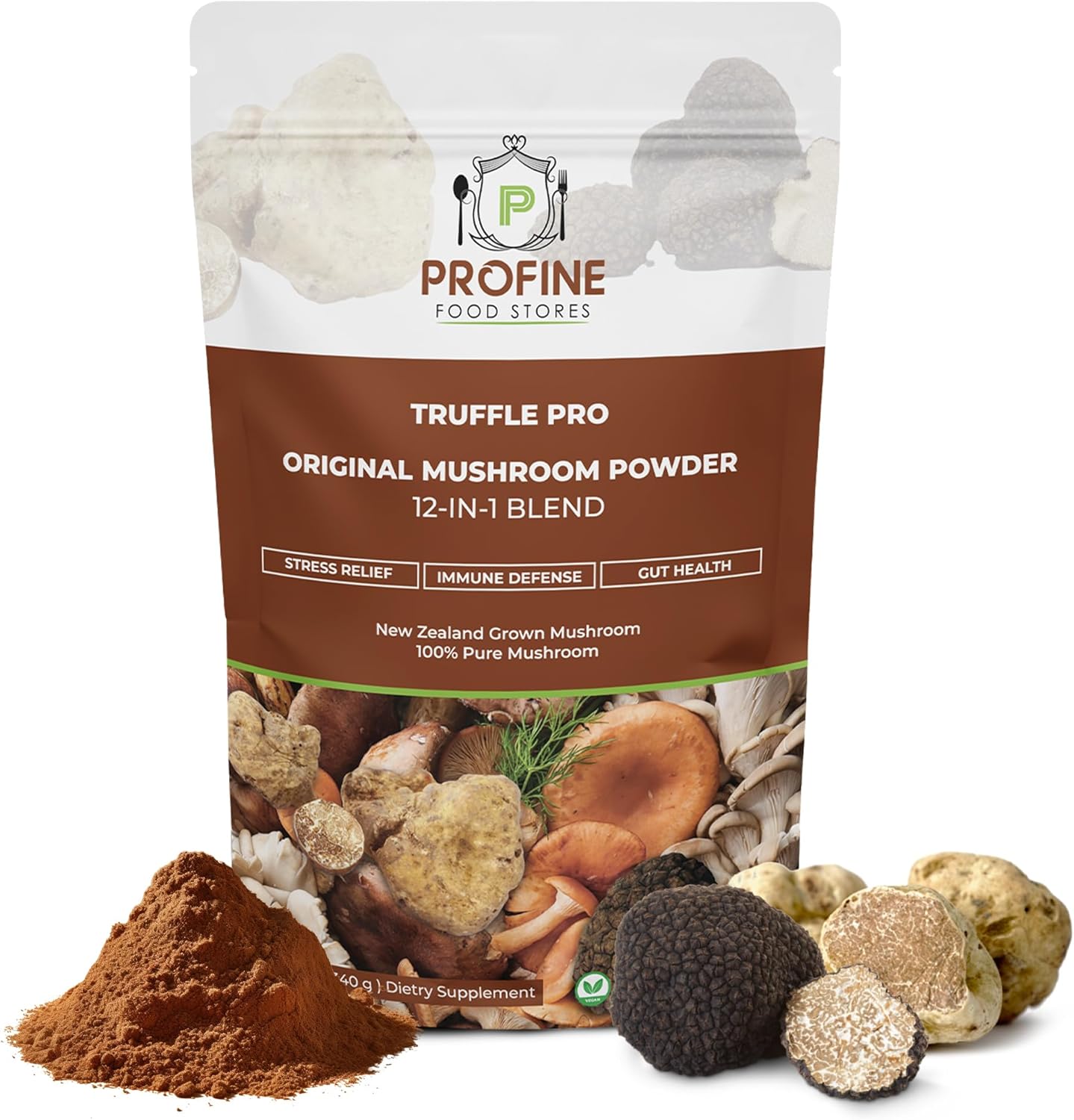 Profine Truffle PRO Mushroom Powder 12- in - 1 Super Blend with Black Truffle and White Truffle - USDA Organic - Supplement