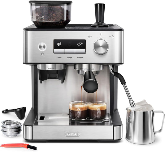 Gevi Espresso Machine with Grinder & Milk Frother, 20 Bar Professional Coffee Maker for Home, Removable Water Tank, Steam