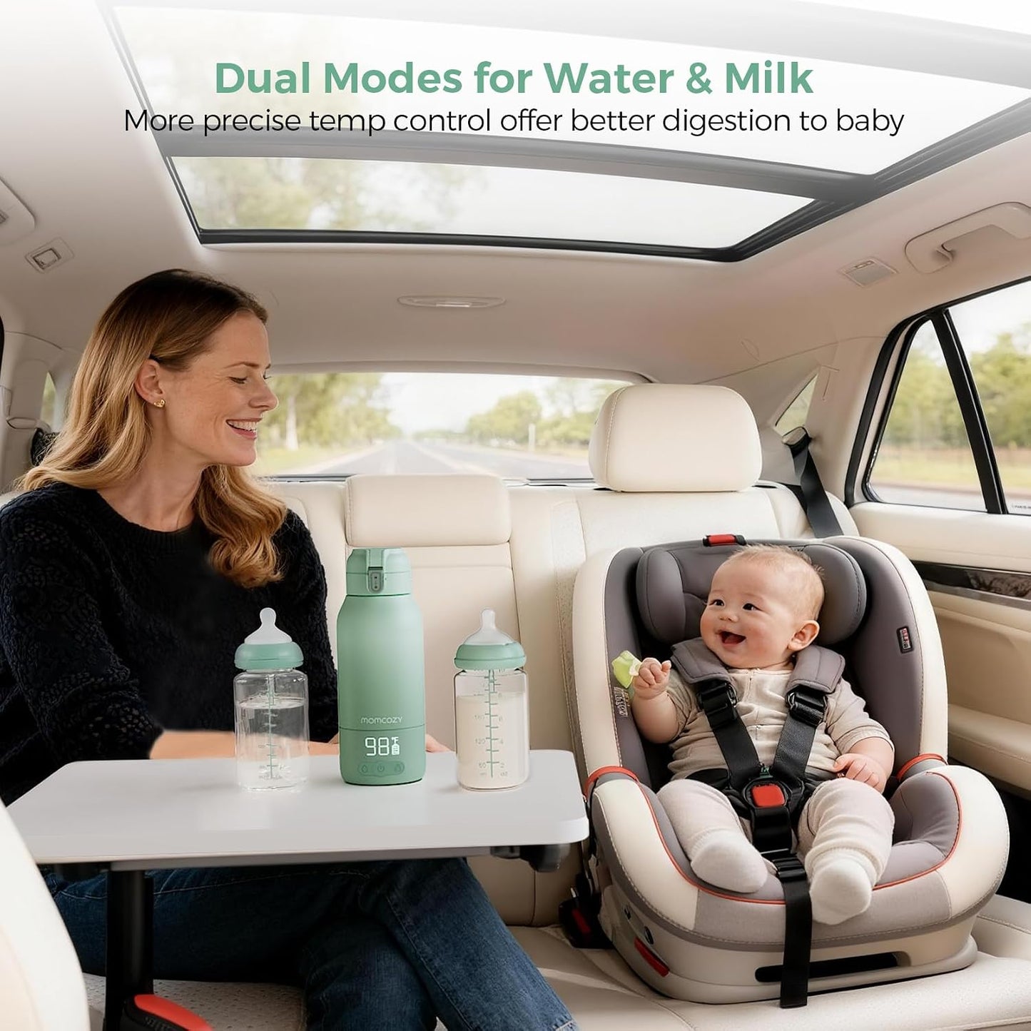 Momcozy Portable Bottle Warmer for Breast Milk, Baby Travel Essentials | Fast Heating with Nutrients Preserved, Precise Temp Control, Dual Heating Modes for Breast Milk &amp; Water, 17OZ Large Capacity