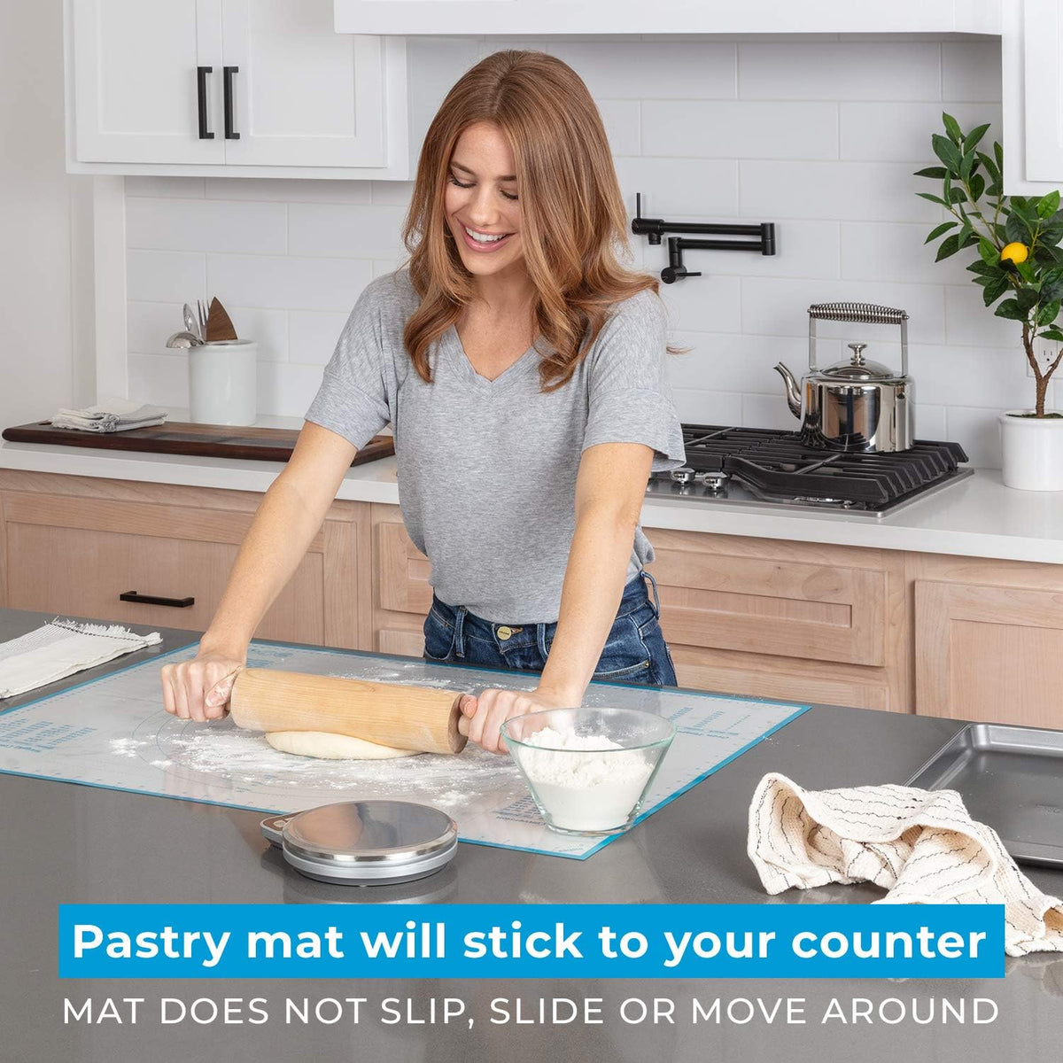 Silicone Pastry Mat XXL, Extra Large Dough Rolling Mat for Baking &amp; Pizza | Non-Slip, Easy-Clean Surface, 23.5 x 31.5 Inches, Printed Measurements &amp; Conversion Chart, For Dough, Cookies, Pie &amp; Fondant.