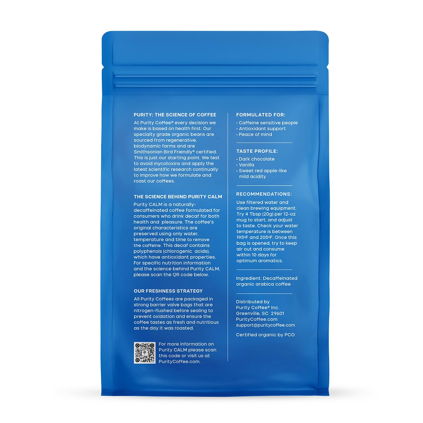 CALM Decaf Medium Roast Ground (12oz Bag) | Specialty-Grade USDA Organic MWP Decaffeinated Blend | Third Party Tested for Mold, Mycotoxins &amp; Pesticides